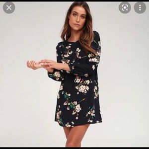 Lulus Herbaceous Babe Navy Floral Print Shift Dress